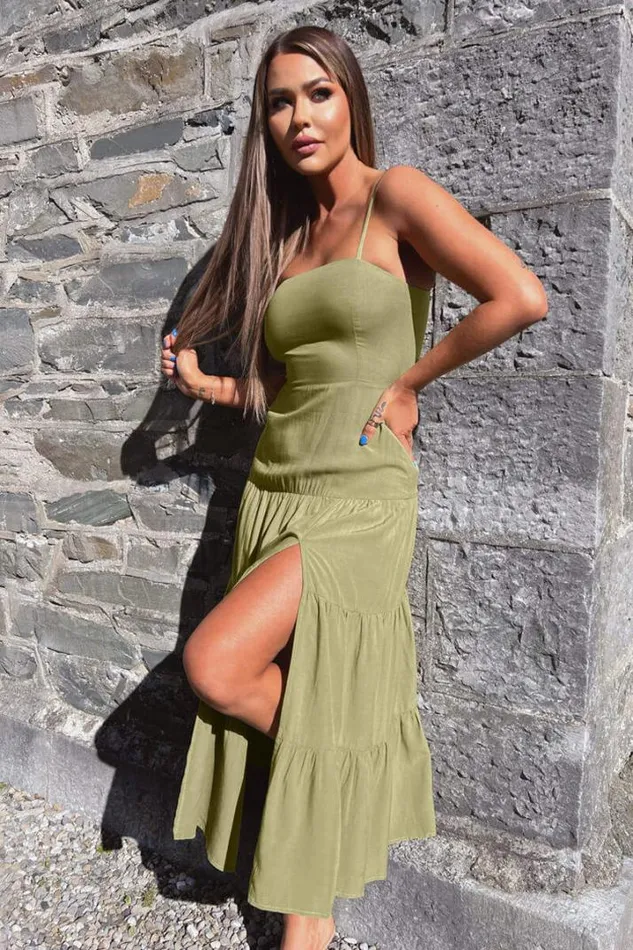 AX Paris Dresses Khaki Strappy Smock Midi Dress