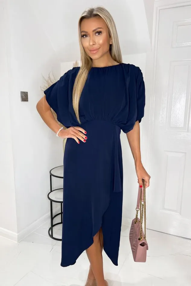 AX Paris Dresses Navy Batwing Top Wrap Skirt Midi Dress