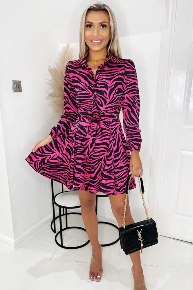 AX Paris Dresses Pink Zebra Print Shirt Dress