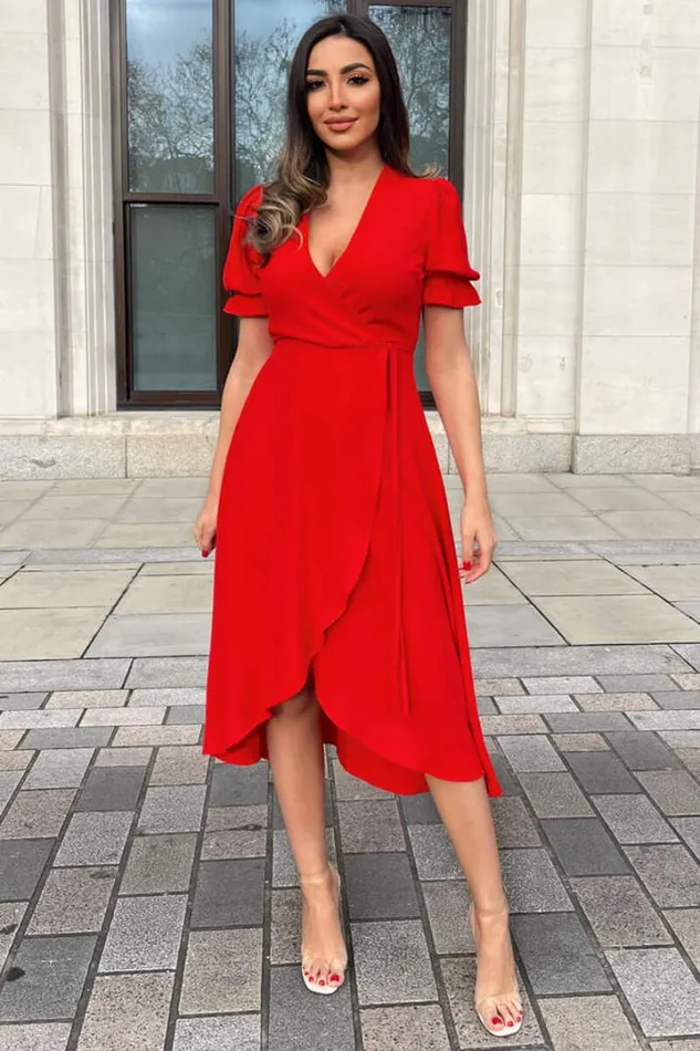 AX Paris Dresses Red Wrap Side Tie Midi Dress