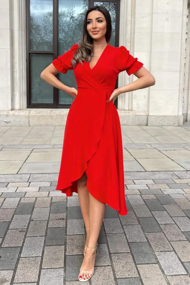 AX Paris Dresses Red Wrap Side Tie Midi Dress