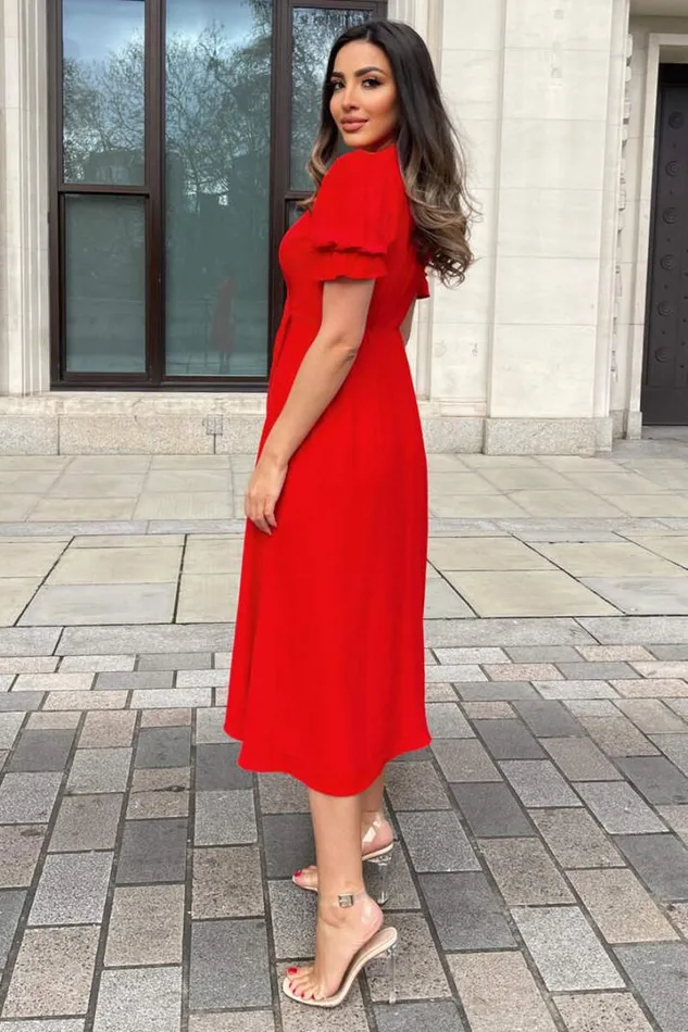 AX Paris Dresses Red Wrap Side Tie Midi Dress