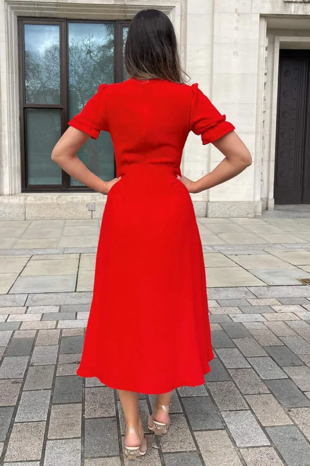 AX Paris Dresses Red Wrap Side Tie Midi Dress