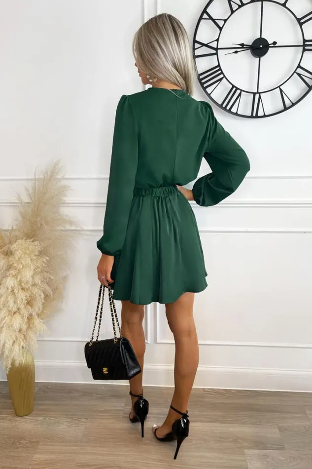 AX Paris Dresses Teal Long Sleeve Belted Skater Dress