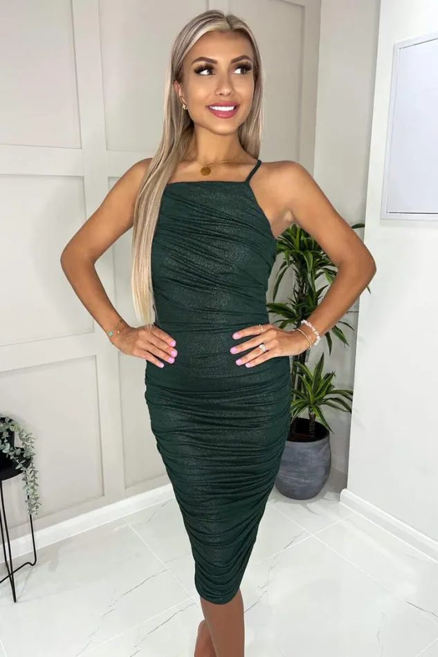 AX Paris Dresses Teal Ruched Bodycon Shimmer Midi Dress