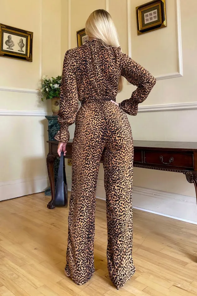 AX Paris Jumpsuits And Playsuits Camel Animal Belted Frill Cuff Sleeve Jumpsuit
