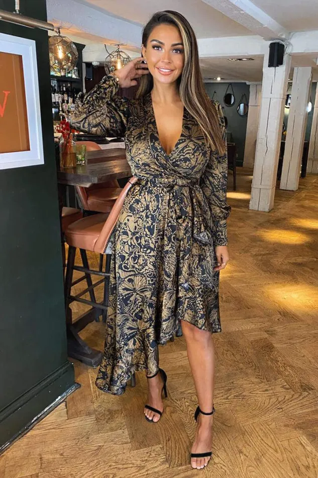 AX Paris Midi Dresses Black Butterfly Printed Wrap Midi Dress