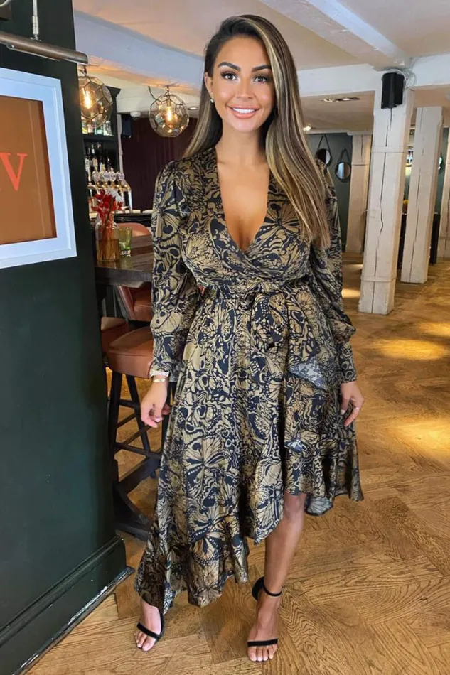 AX Paris Midi Dresses Black Butterfly Printed Wrap Midi Dress
