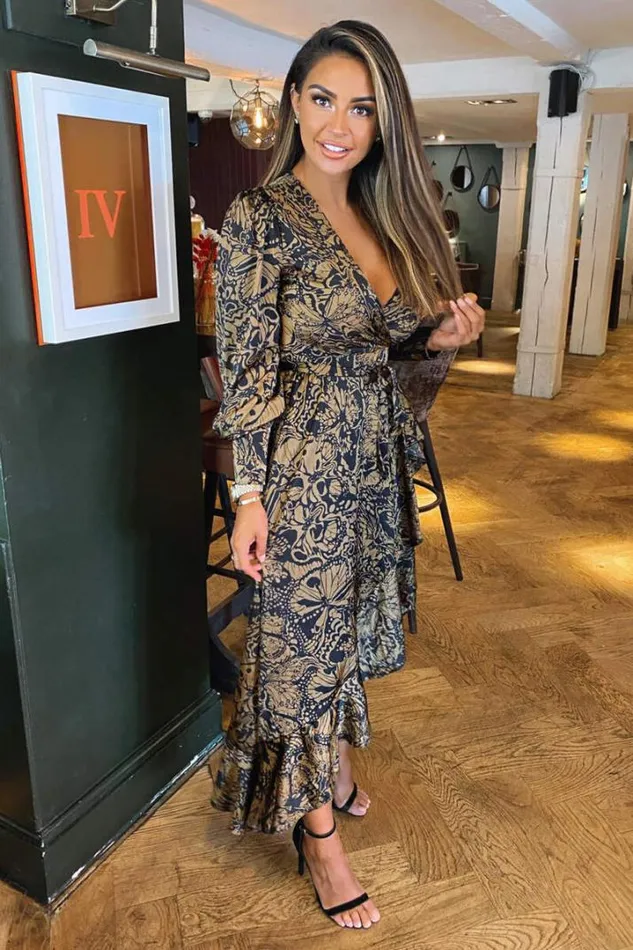 AX Paris Midi Dresses Black Butterfly Printed Wrap Midi Dress