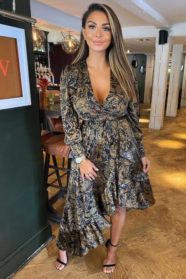 AX Paris Midi Dresses Black Butterfly Printed Wrap Midi Dress