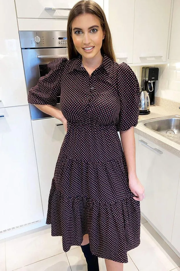 AX Paris Midi Dresses Black Square Printed Button Up Swing Dress