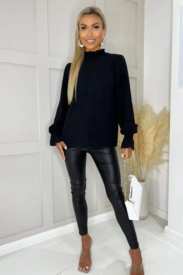 AX Paris Tops Black Elasticated Cuff And Neck Long Sleeve Top