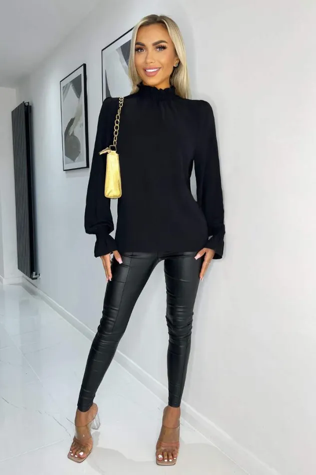 AX Paris Tops Black Elasticated Cuff And Neck Long Sleeve Top