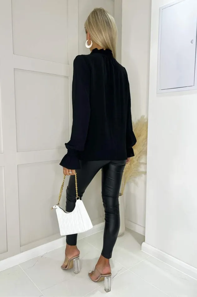AX Paris Tops Black Elasticated Cuff And Neck Long Sleeve Top