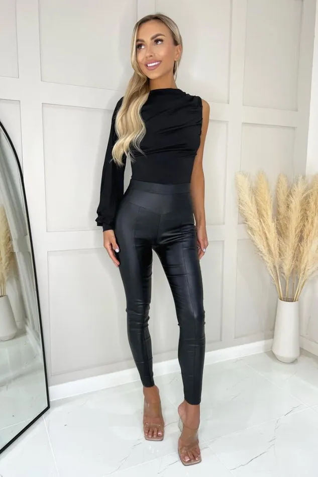 AX Paris Tops Black One Sleeve Ruched Top