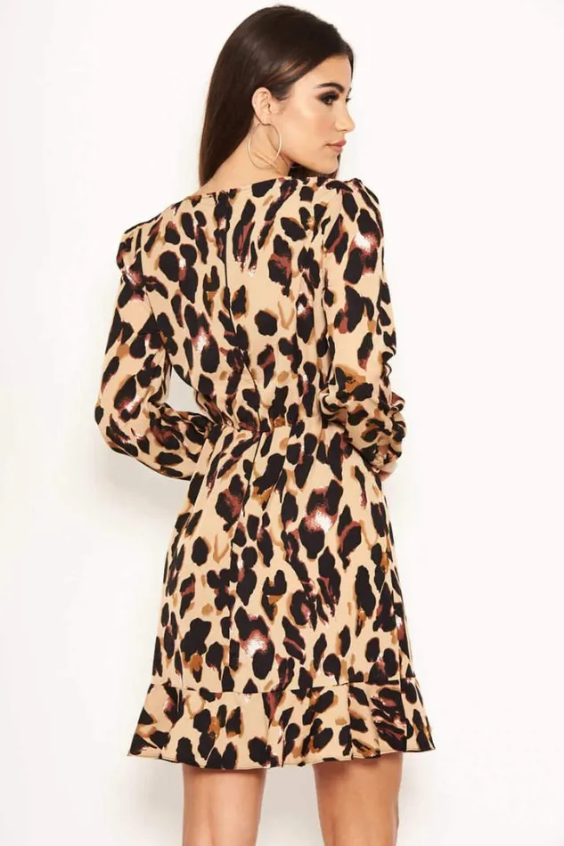 AX Paris Wedding Guest Dresses Leopard Print Frill Wrap Dress