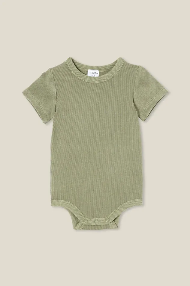 Baby Rompers and Bubbysuits Cotton On The Short Sleeve Rib Bubbysuit Silver Sage Wash Baby Rompers and Bubbysuits Cotton On The Short Sleeve Rib Bubbysuit Silver Sage Wash