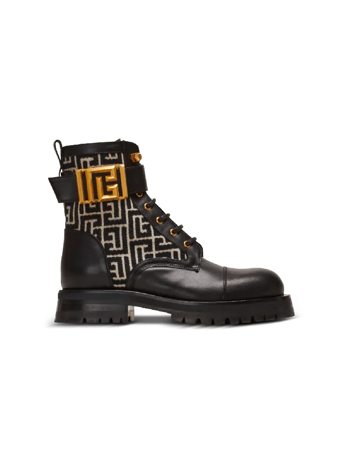 Balmain Boots Women Charlie Monogram Jacquard And Leather Ranger Boots Black