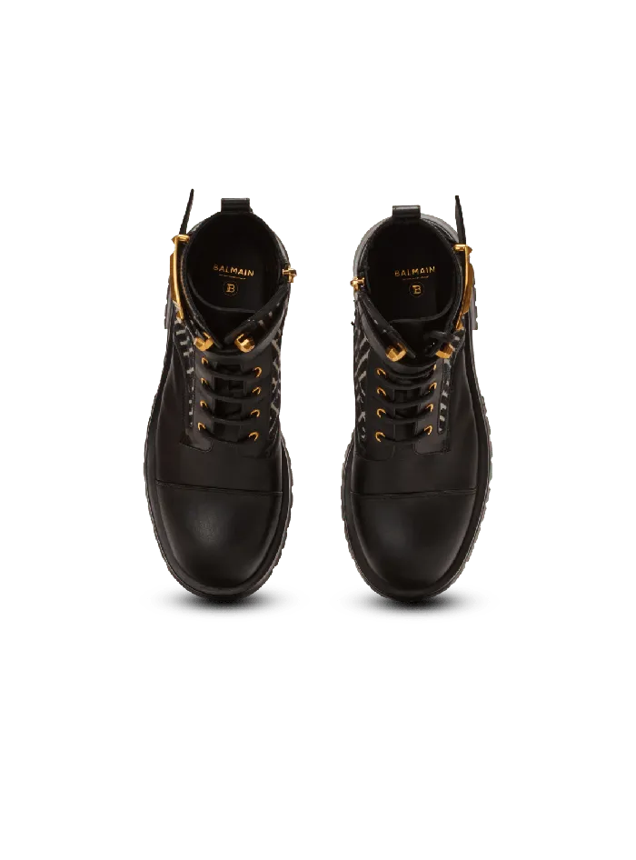 Balmain Boots Women Charlie Monogram Jacquard And Leather Ranger Boots Black