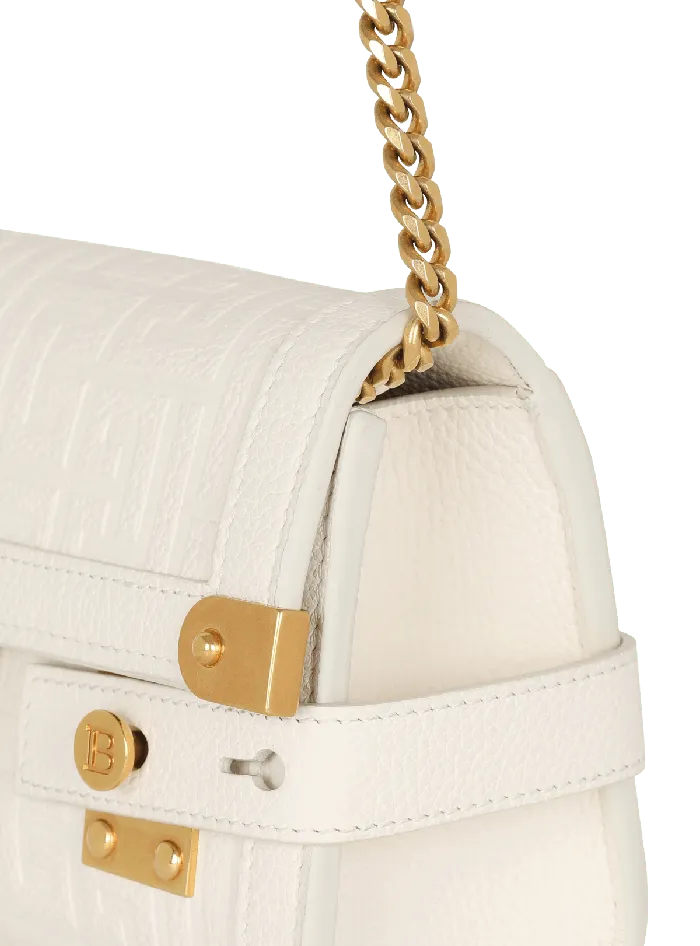 Balmain Crossbody Bags Women BBuzz 23 Monogrammed Grained Leather Clutch Beige