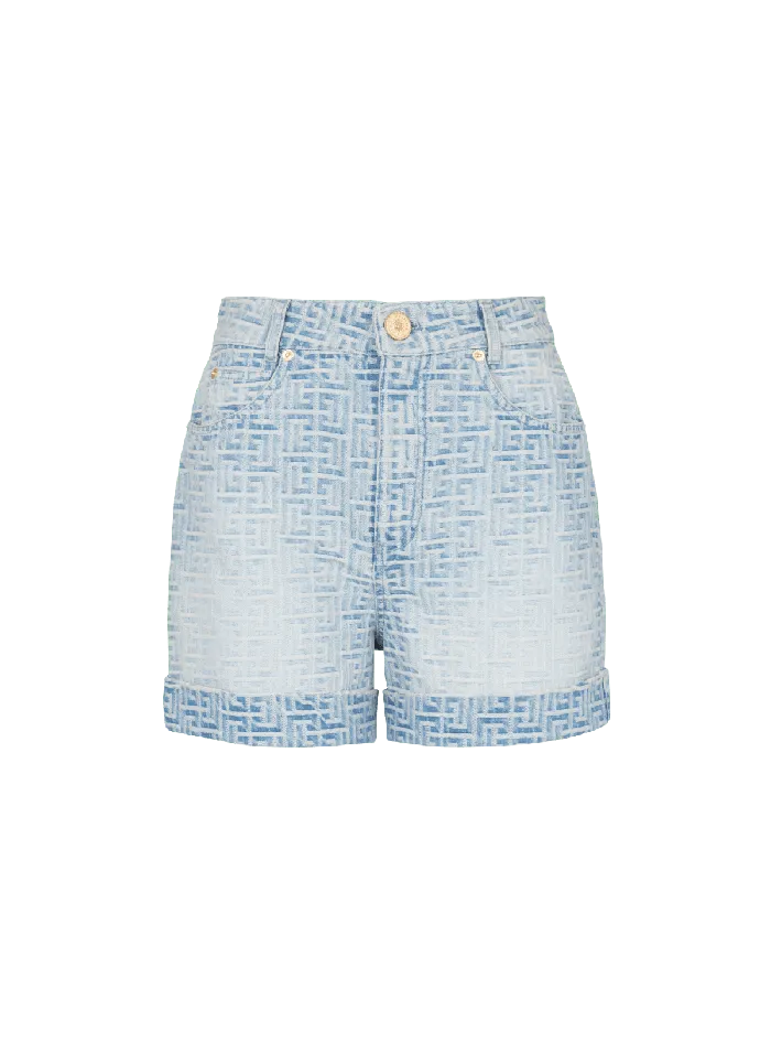 Balmain Denim Women Monogram Denim Short Blue