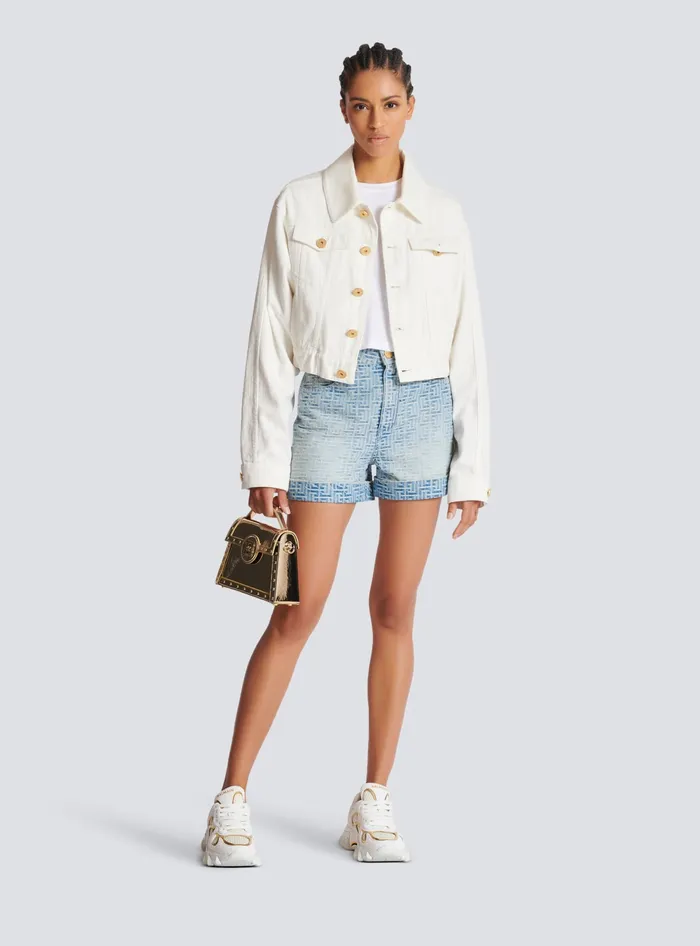 Balmain Denim Women Monogram Denim Short Blue