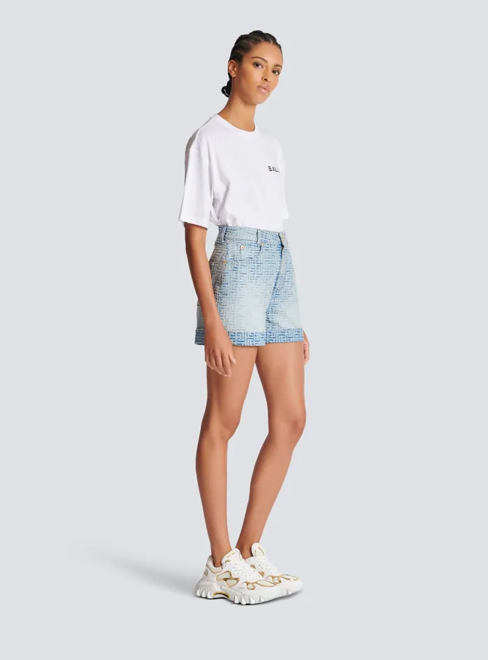Balmain Denim Women Monogram Denim Short Blue