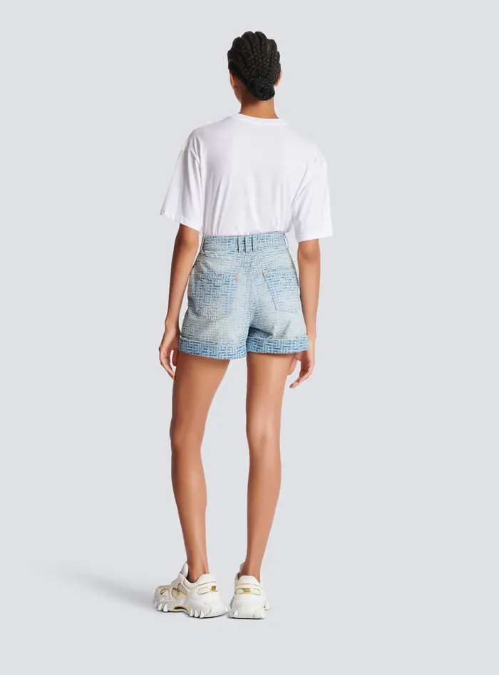Balmain Denim Women Monogram Denim Short Blue