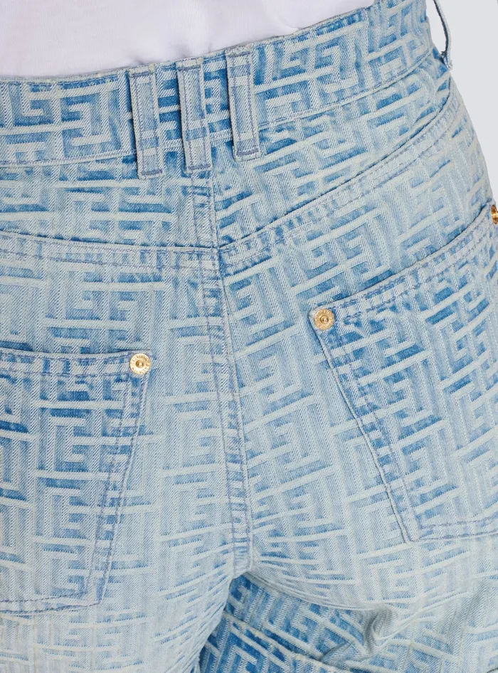 Balmain Denim Women Monogram Denim Short Blue