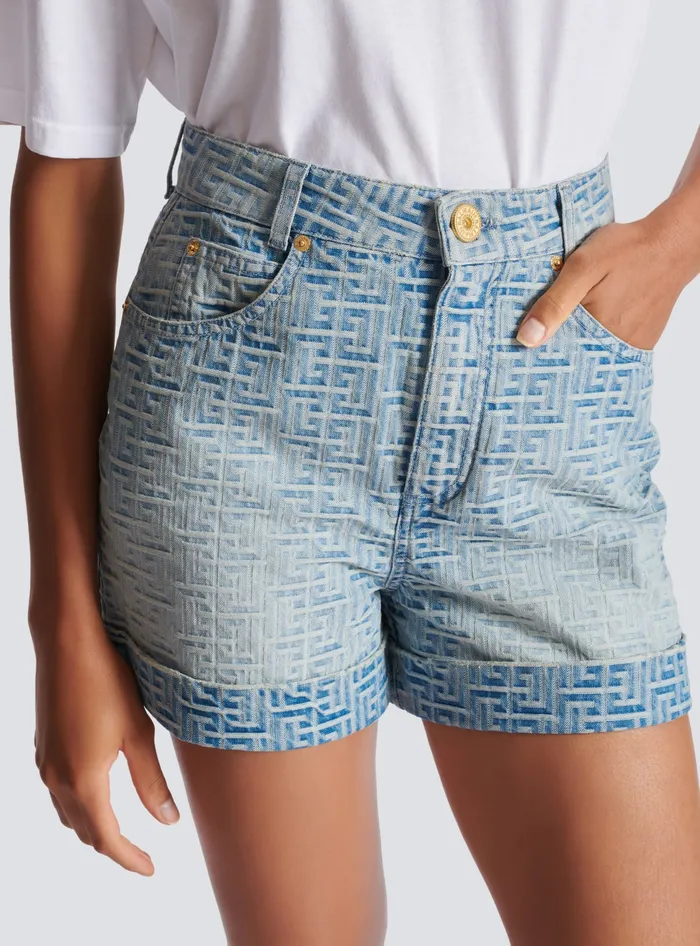 Balmain Denim Women Monogram Denim Short Blue