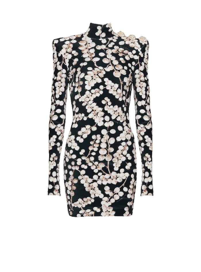 Balmain Dresses Women Backless Velvet Dress With Redcurrant Print Black