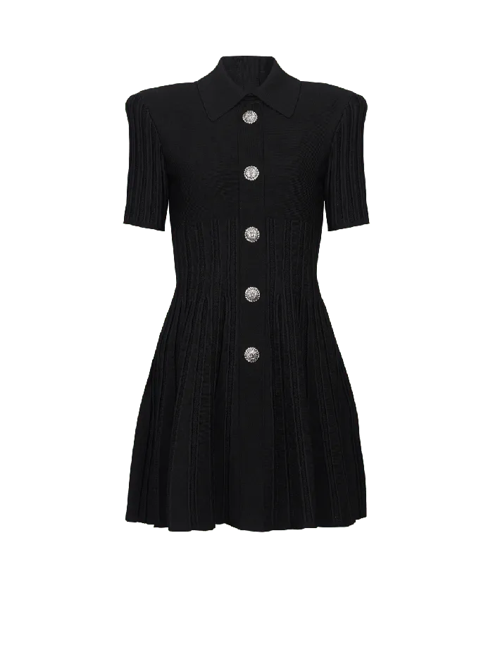 Balmain Dresses Women Flared Knit Dress With Buttons Black