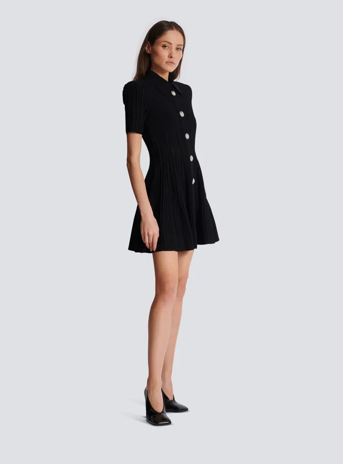 Balmain Dresses Women Flared Knit Dress With Buttons Black