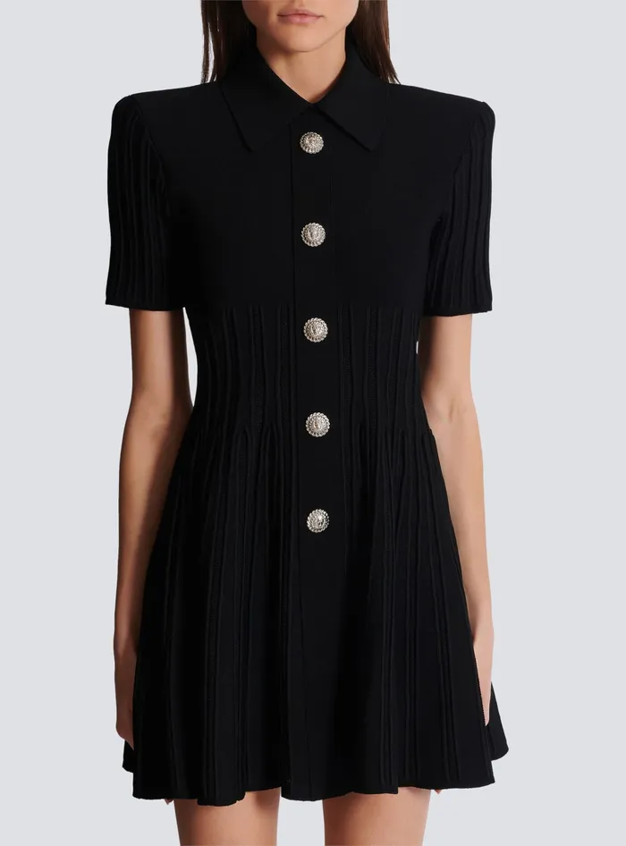 Balmain Dresses Women Flared Knit Dress With Buttons Black