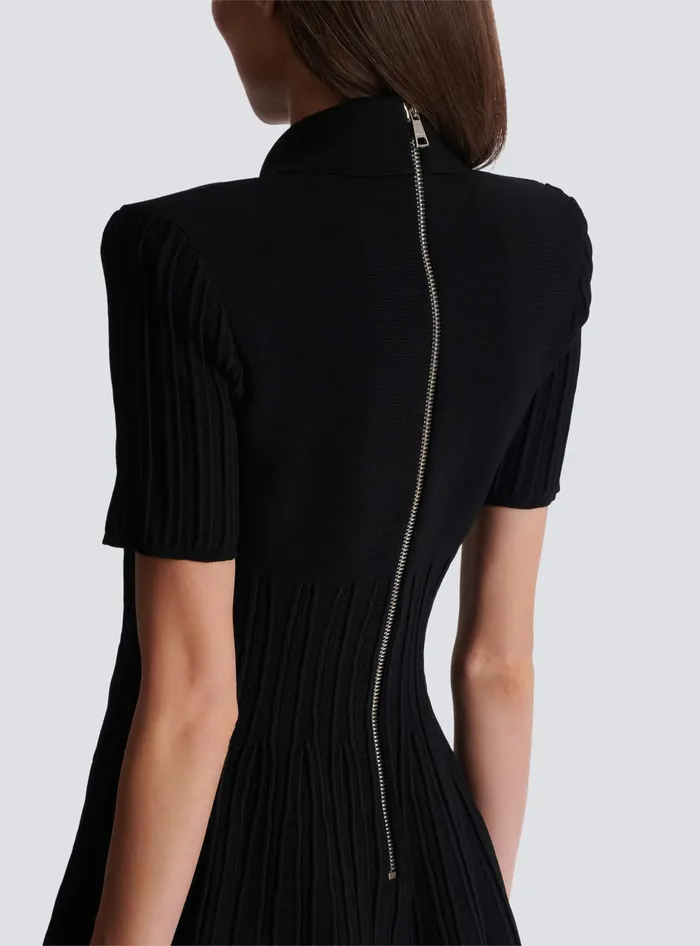 Balmain Dresses Women Flared Knit Dress With Buttons Black