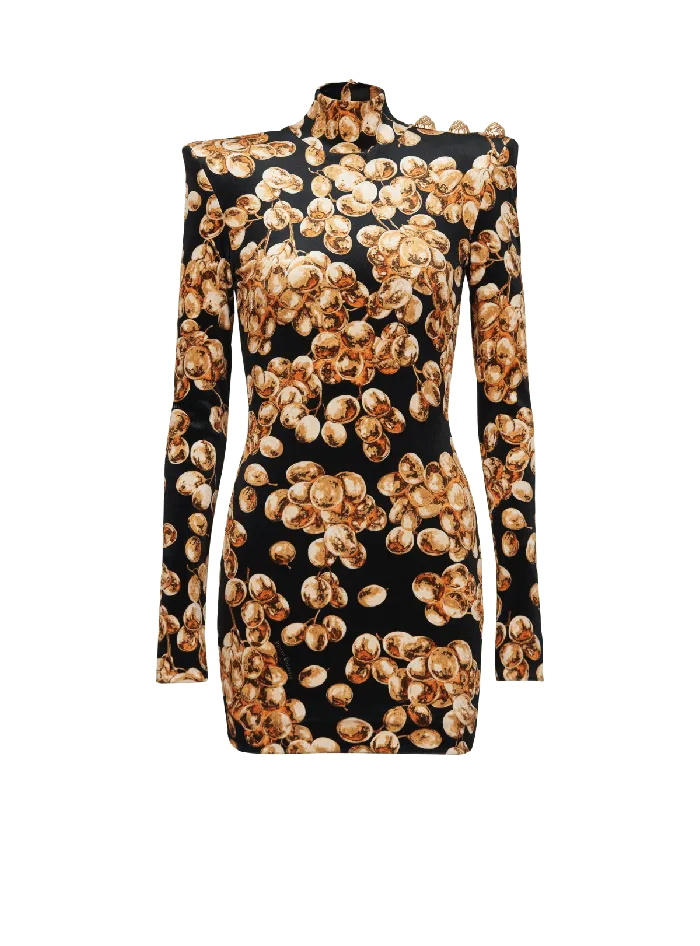 Balmain Dresses Women Short Velvet Dress With Grape Print Gold