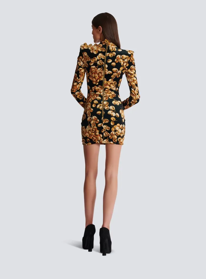 Balmain Dresses Women Short Velvet Dress With Grape Print Gold