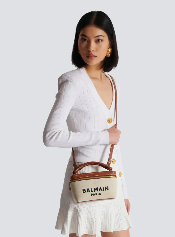 Balmain Handbags Women BArmy Vanity Case In Canvas And Leather Beige