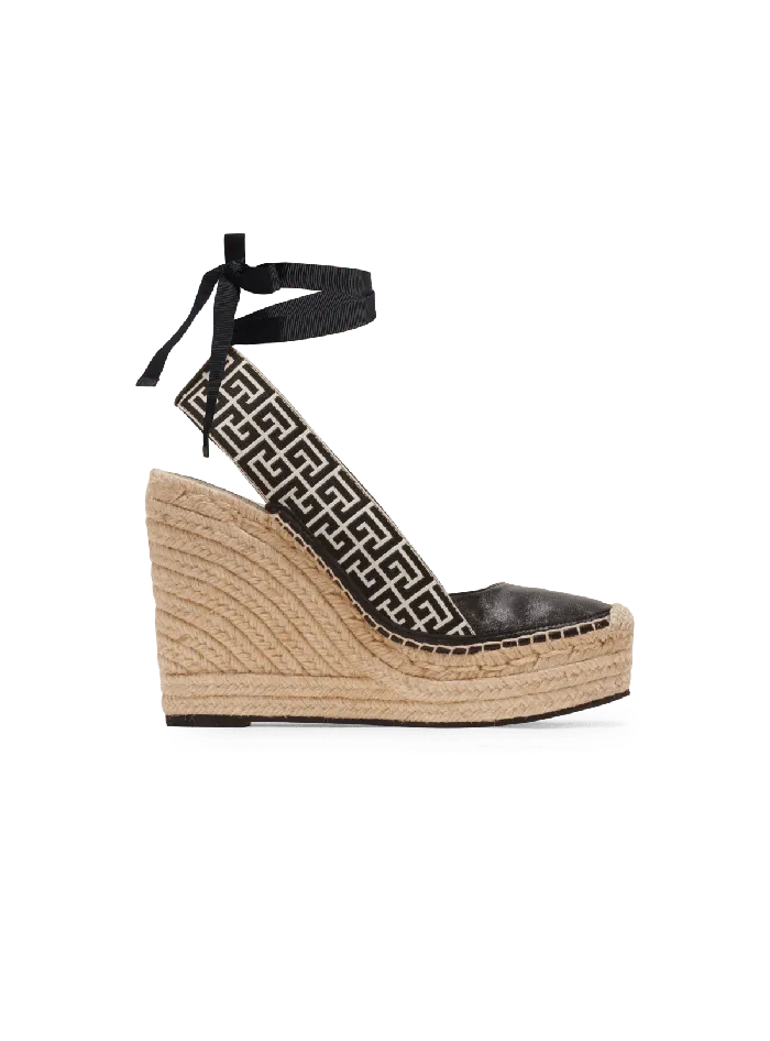 Balmain High Heels and Pumps Women Alex Monogram Jacquard And Leather Espadrilles Black Balmain High Heels and Pumps Women Alex Monogram Jacquard And Leather Espadrilles Black