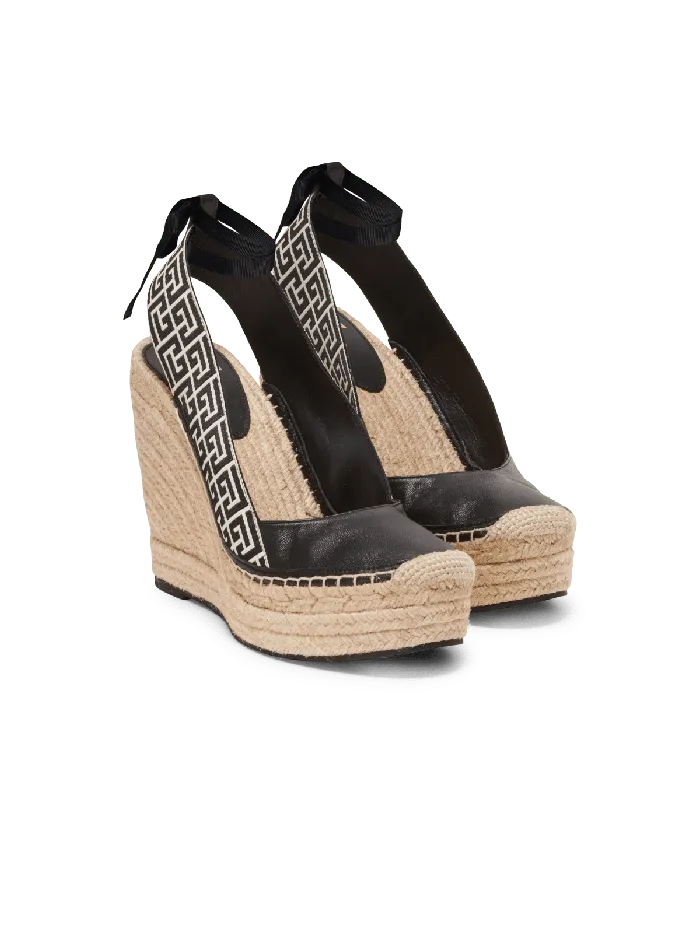Balmain High Heels and Pumps Women Alex Monogram Jacquard And Leather Espadrilles Black