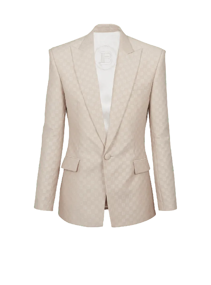 Balmain Jackets And Blazers Men 1button Jacket In PB Labyrinth Jacquard Beige