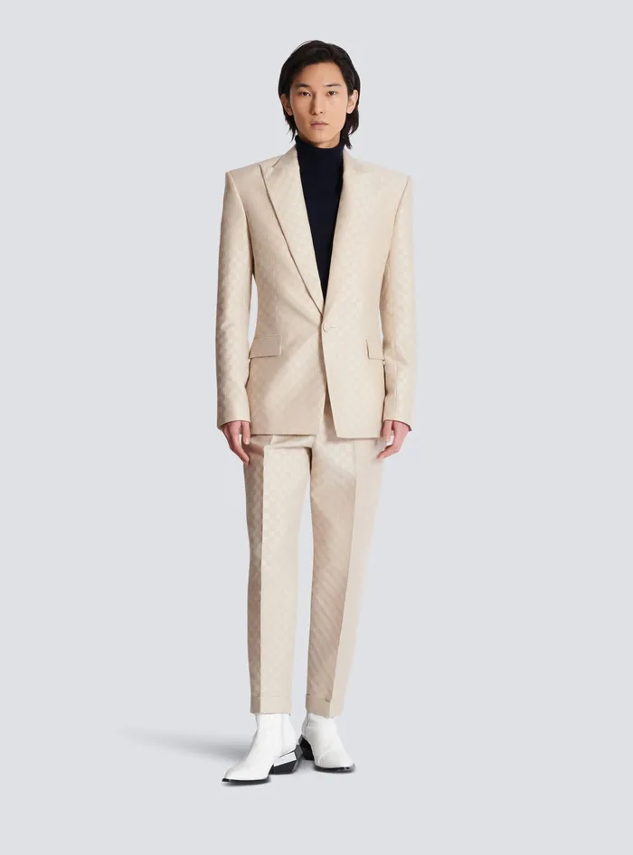 Balmain Jackets And Blazers Men 1button Jacket In PB Labyrinth Jacquard Beige