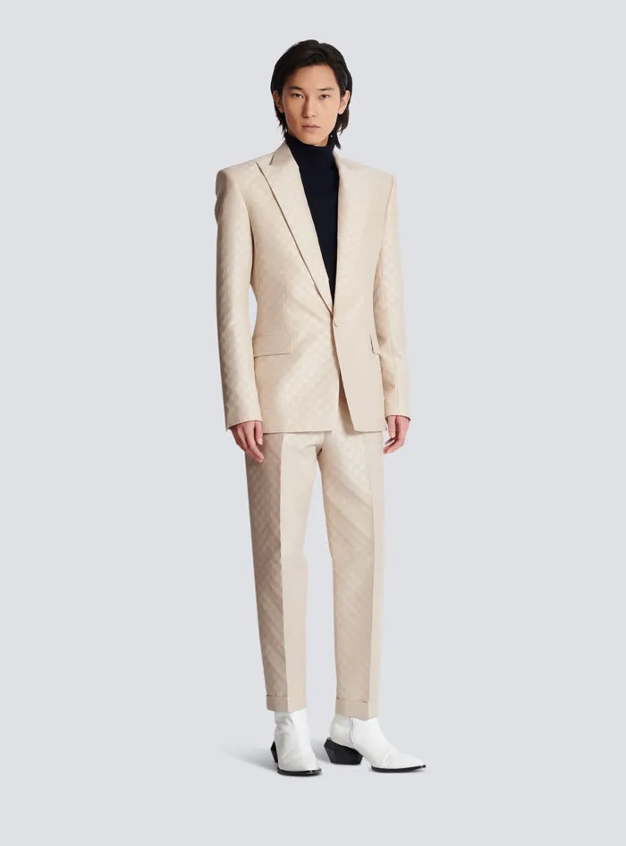 Balmain Jackets And Blazers Men 1button Jacket In PB Labyrinth Jacquard Beige