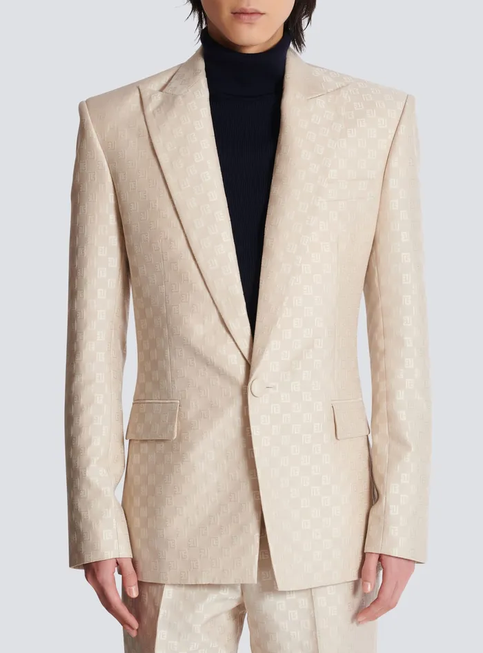 Balmain Jackets And Blazers Men 1button Jacket In PB Labyrinth Jacquard Beige