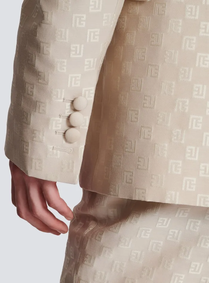 Balmain Jackets And Blazers Men 1button Jacket In PB Labyrinth Jacquard Beige
