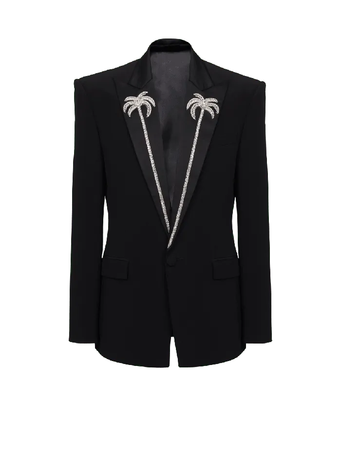 Balmain Jackets And Blazers Men 1button Jacket With Embroidered Palm Tree Collar Black