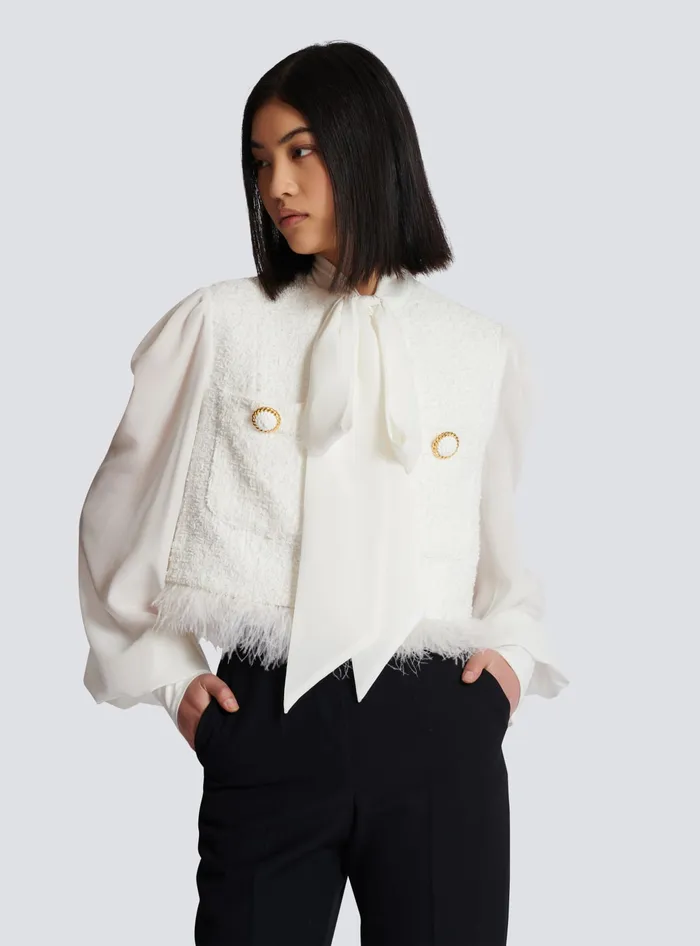 Balmain Jackets And Blazers Women Tweed And Crepe Jacket White