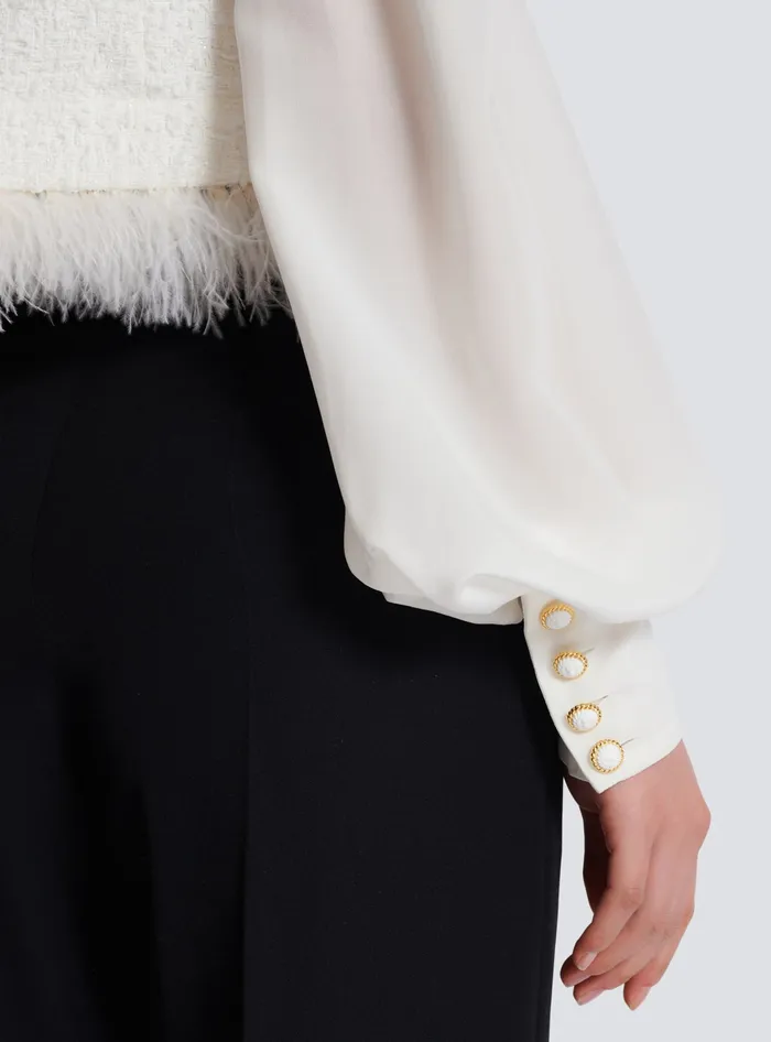 Balmain Jackets And Blazers Women Tweed And Crepe Jacket White