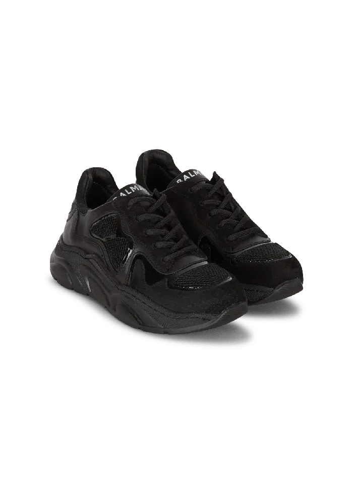 Balmain Kids Patent Leather And Suede Trainers Black