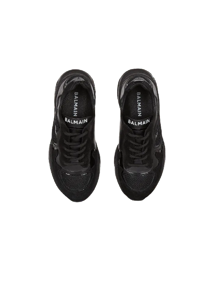 Balmain Kids Patent Leather And Suede Trainers Black